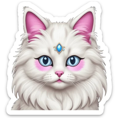 Neva masquerade cat, very fluffy, gray and white, with blue eyes and pink nose sticker