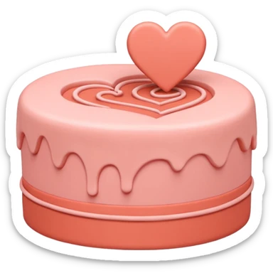 brandcake emoji inspired by Airbnb, simple cake silhouette with playful curved lines and heart-like motif, soft pink and coral color palette, friendly modern feel sticker