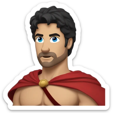 The Spartan Leonidas. Muscly physique. Wearing a red cape. Masculin. Black hair. Blue eyes. sticker