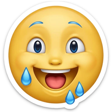 Emoji, yellow round laughing face, blue tears of joy on it  sticker