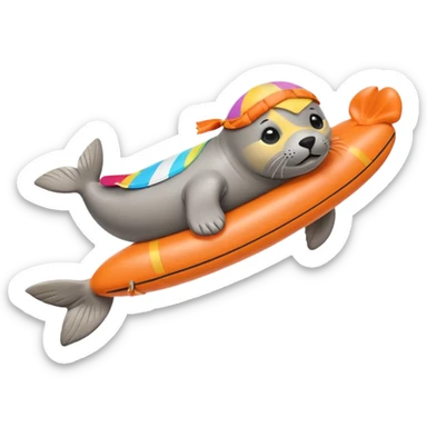 A cute seal pup with floaties on both flippers, kicking excitedly near lane markers. sticker