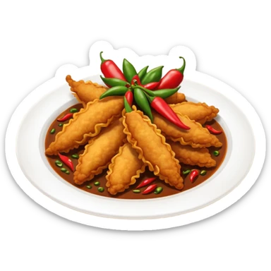 indonesian fried food with chili on a plate sticker