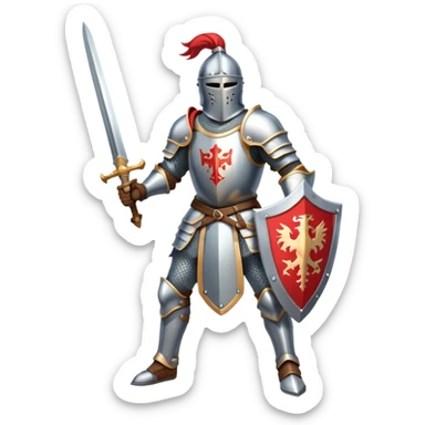 medieval knight warrior with sword and shield, heroic pose sticker