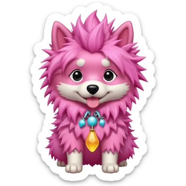 fancy pink spiky haired dog sticker