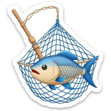 fishing net with fish caught apple emoji style sticker