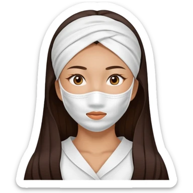 Asian girl with large white facial sheet mask pack sticker