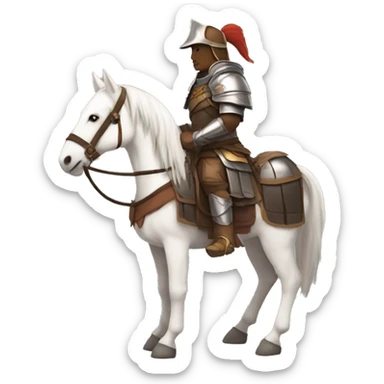 an avar nomadic soldier  with white skin and brown armor on a horse from the side sticker