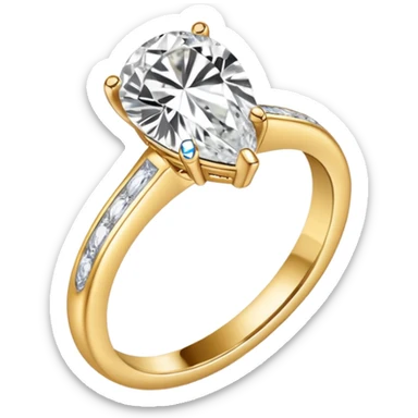 Pear cut engagement ring with gold band with diamonds  sticker