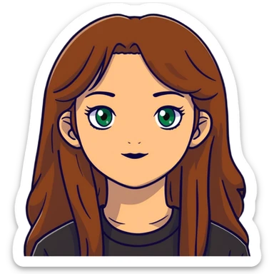 portrait of a 17-year-old girl with green eyes, light skin, and long brown hair sticker