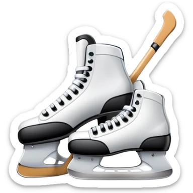 Please, make An icon featuring The background shows a packed stadium with cheering fans, bright arena lights, and an icy rink and close-up shots of key hockey equipment: a hockey stick, puck, and skates. Transparent background highlights the essentials of the game and the thrill of the sport. sticker