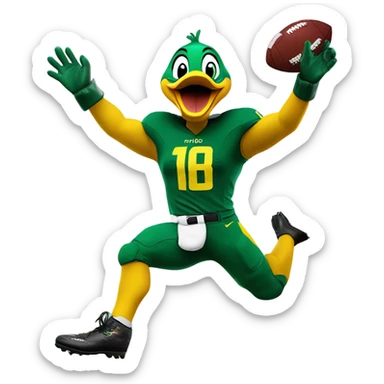 Oregon duck mascot puddles scoring a touchdown sticker