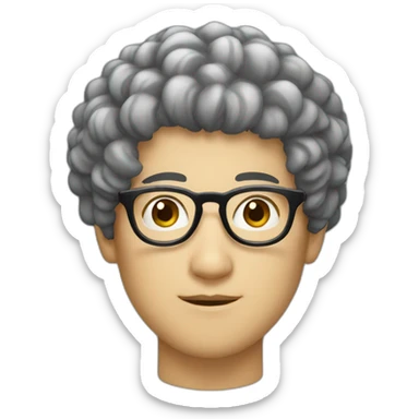 Japanese man with natural perm, round glasses. glasses sticker