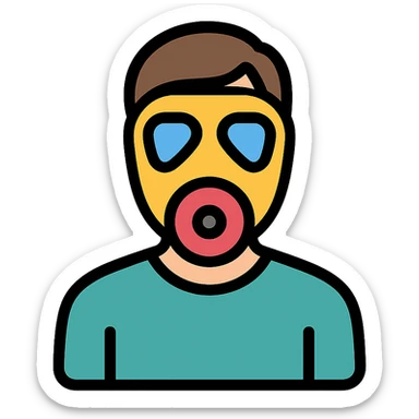color outline icon of a person wearing a gas mask sticker