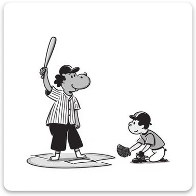 hippo baseball player batting at home plate sticker