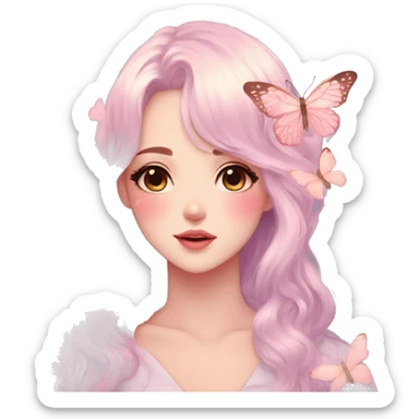 Gorgeous pastel anime style lady with blushing face and butterflies aesthetic trending style sticker