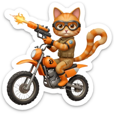 Cat on a dirt bike shooting a gun in the air sticker