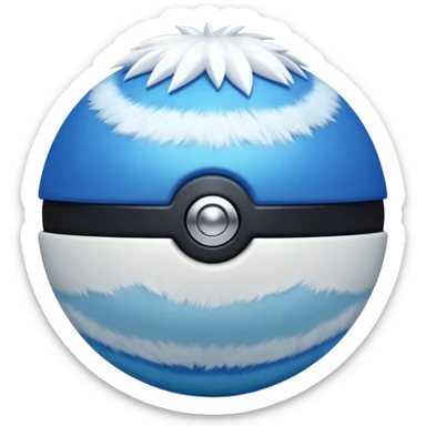 blue pokeball emoji, top half is a more saturated blue, bottom half is white, black stripe, with a white sheen, with a pearlescent finish, with a fur effect sticker