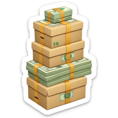 create a realistic emoji showing money on llogistic boxes sticker