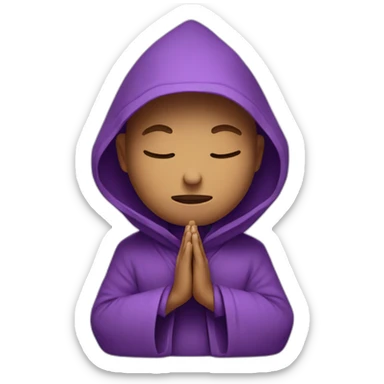 a purple monk praying yoga style with a hood style hat sticker