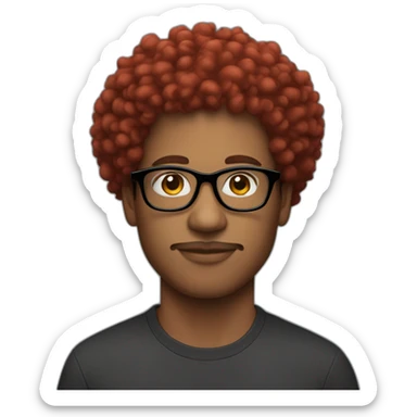 mixed colored skin man with red afro curly hair and black rectangular glasses sticker
