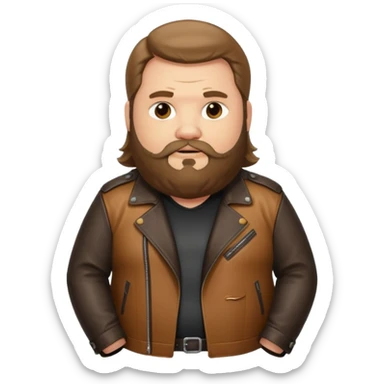 Long hair very fat men with beard in leather jacket sticker