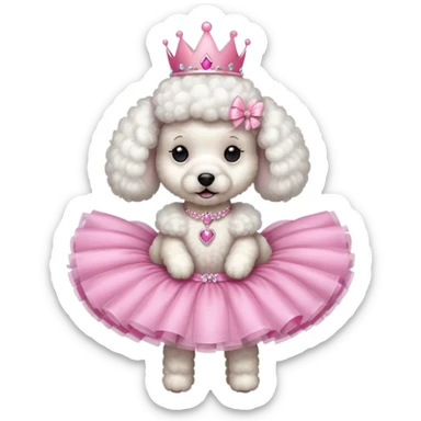 White poodle with pink tiara and tutu  sticker
