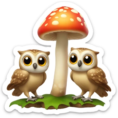 Two owls excited with 20 colorful mushrooms  sticker