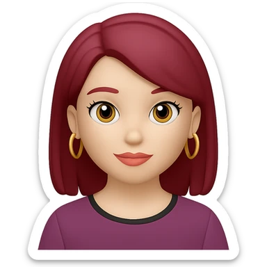 Add gold hoop earrings to the girl with burgundy hair in the style of emoji, keeping the emoji style look. sticker