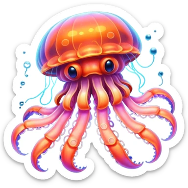 Neon glowing jellyfish-crab-squi sticker