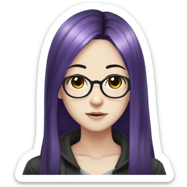 split purple and black hair with pale skin who wears glasses anime girl sticker