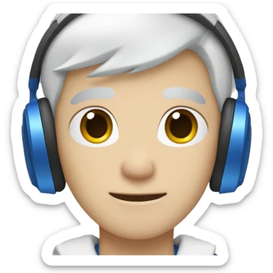 A white boy with white hair with blue headphones  sticker