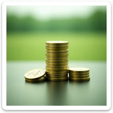 pile of coins not stacked, professional style, green gold and white color scheme, bold and clear, suitable for digital use sticker