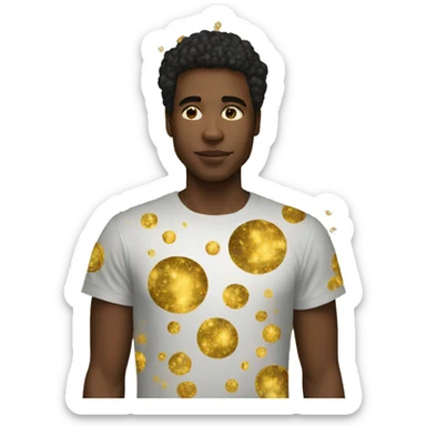 Person wearing t shirt filled with golden galaxies celestial sticker