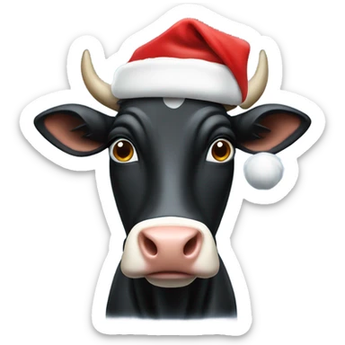 Black Cow wearing Santa hat sticker
