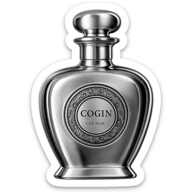 Transform the perfume bottle into a highly reflective and shiny 3D chrome metallic style with no background. sticker