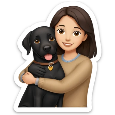Brunette hugging a big black labrador/american staffordshire dog sticker