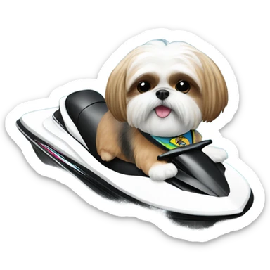 shih tzu on a jet ski sticker