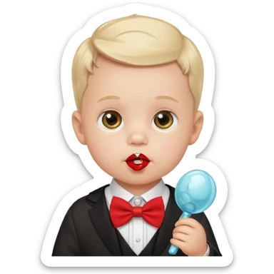 baby guy, with pacifier, wearing pastor custome, red bow tie sticker