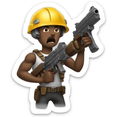 Chocorrol brown with gun and helmet very angry because he lost sticker