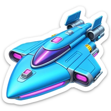 Neon spaceship with guns sticker