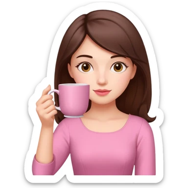 دختری با لباس صورتی و چایی بخوره با ماگ صورتی sticker