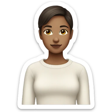 light skin girl, with dark brown hair and eyes, Dressed in a white sweater  sticker