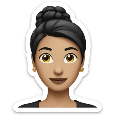 Women with black hair tired with black circle sticker