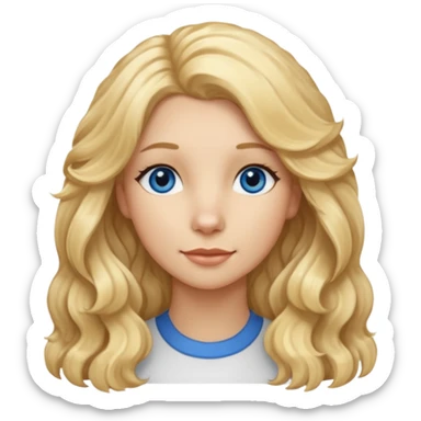 Long, straight, blonde hair, blue eyed woman.   Wavy, blonde goldendoodle sticker