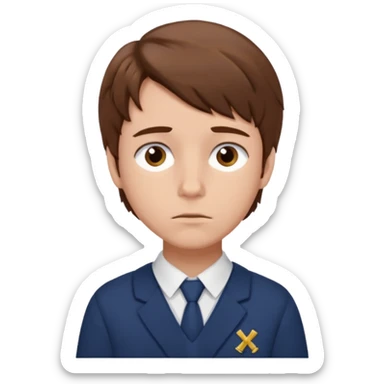 Design Xavier Thorpe with messy brown hair, artistic vibe, school uniform & thoughtful look. sticker