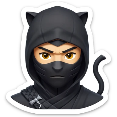 clash-of-clans-aesthetic_-cinematic-mysterious-male-ninja-portrait-emoji, rendered in a flat, vector-style similar to standard emojis with minimal shading and bold, simplified shapes, head slightly turned, revealing only intense, focused eyes, perched on a sleek panther moving silently through the shadows. sticker