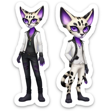 Kawaii Cute Edgy Black Purple White ethereal eldritch Serval-Fionbri-Vernid full body sticker