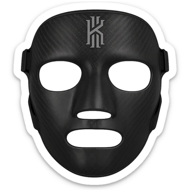black basketball face mask inspired by Kyrie Irving, sleek and athletic, front angle, realistic details sticker