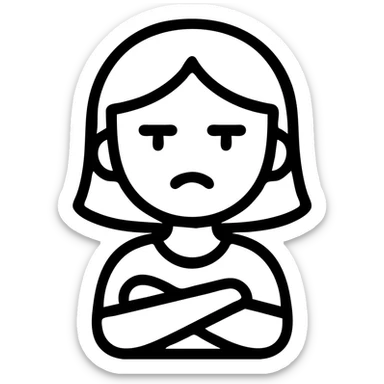 girl with arms crossed and unimpressed face, icon style, outlined, minimalistic, clear attitude sticker