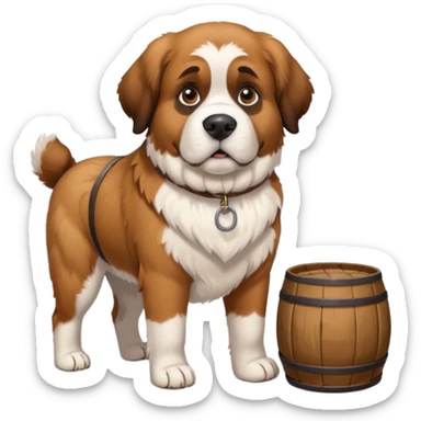 st. bernard rescue dog with barrel around the neck in snowy mountains sticker